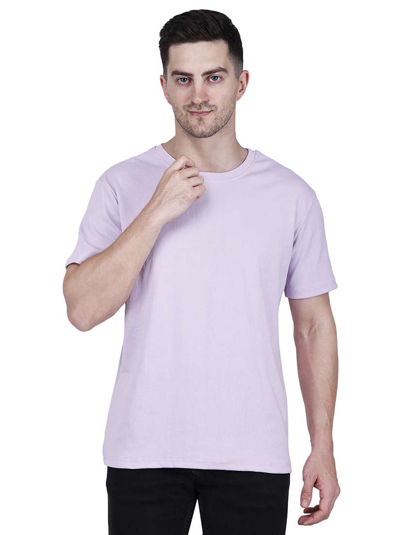 men lavender solid round neck regular fit t-shirt