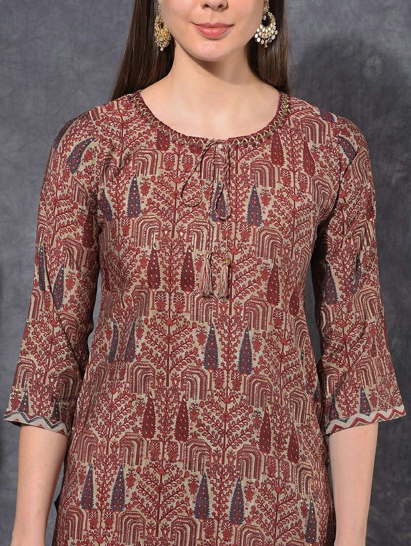 women printed three quarter sleeve kurta pant set - 21627231 - Standard Image - 5