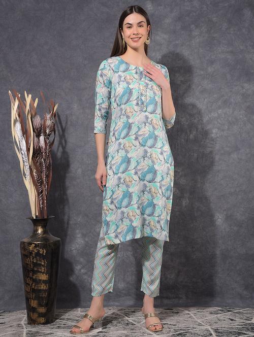 women printed three quarter sleeve kurta pant set - 21627233 -  Standard Image - 0