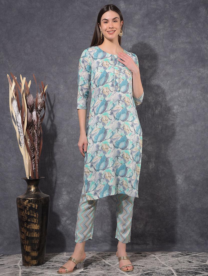 women printed three quarter sleeve kurta pant set - 21627233 -  Zoom Image - 0