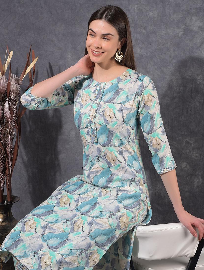 women printed three quarter sleeve kurta pant set - 21627233 - Standard Image - 3