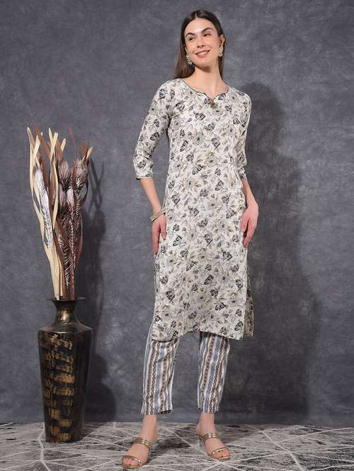 women floral printed three quarter sleeve kurta pant set - 21627236 -  Standard Image - 0