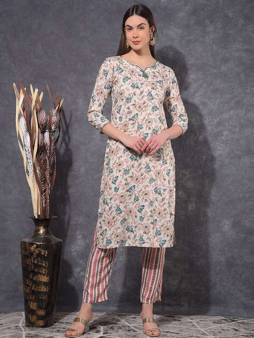 women floral printed three quarter sleeve kurta pant set - 21627237 -  Standard Image - 0