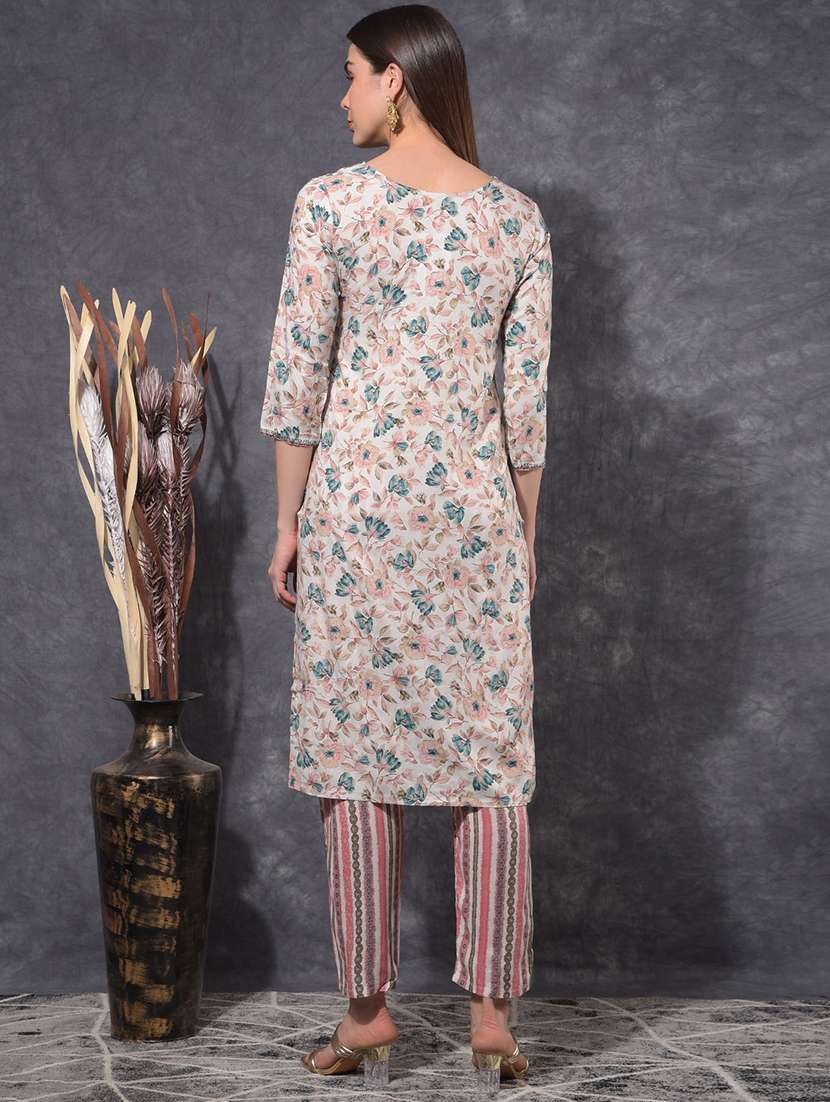 women floral printed three quarter sleeve kurta pant set - 21627237 -  Standard Image - 3
