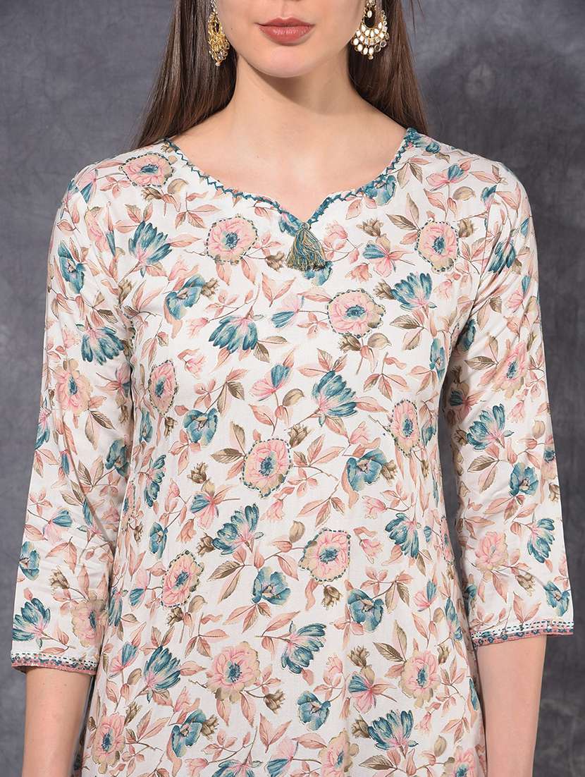 women floral printed three quarter sleeve kurta pant set - 21627237 -  Standard Image - 5