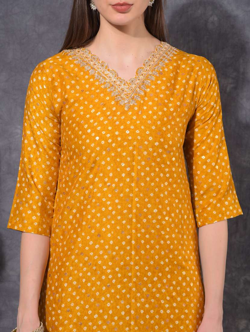 women bandhani three quarter sleeve kurta pant set - 21627256 -  Standard Image - 5