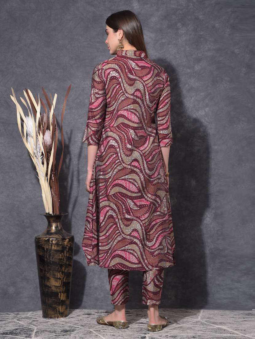 women printed three quarter sleeve kurta pant set - 21627259 -  Standard Image - 3