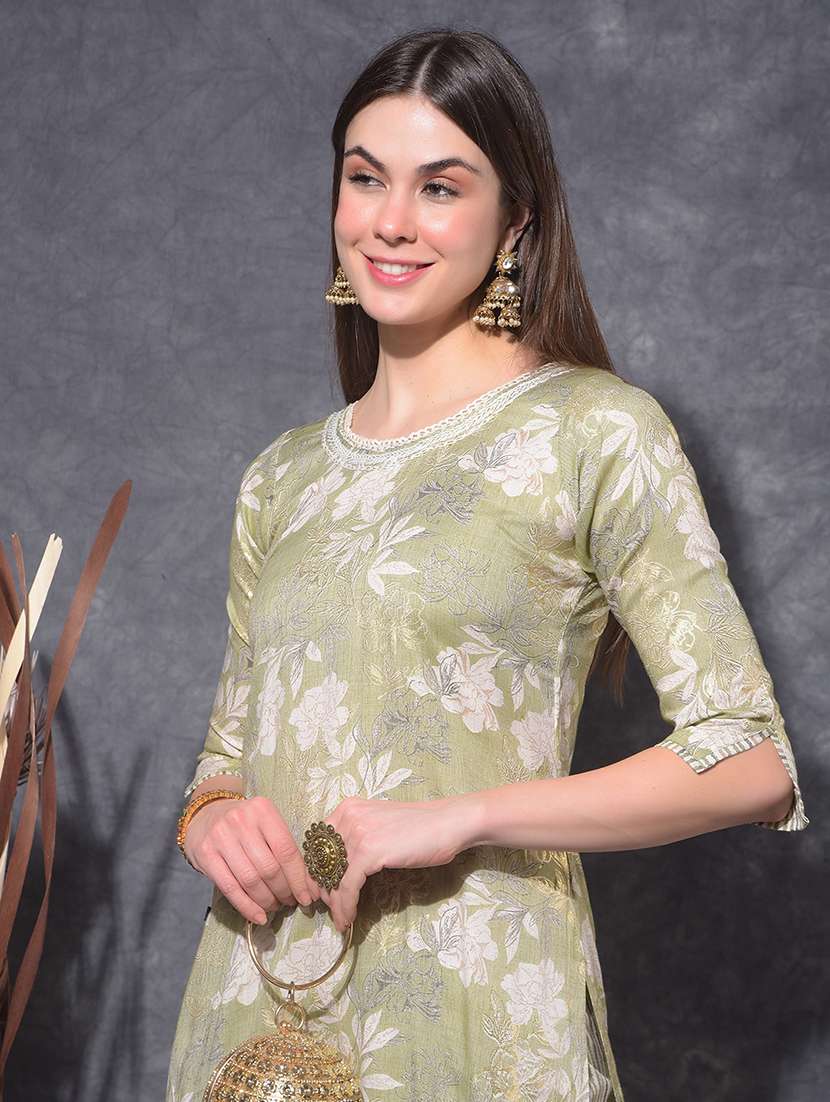 women floral three quarter sleeve kurta pant set - 21627265 -  Standard Image - 3