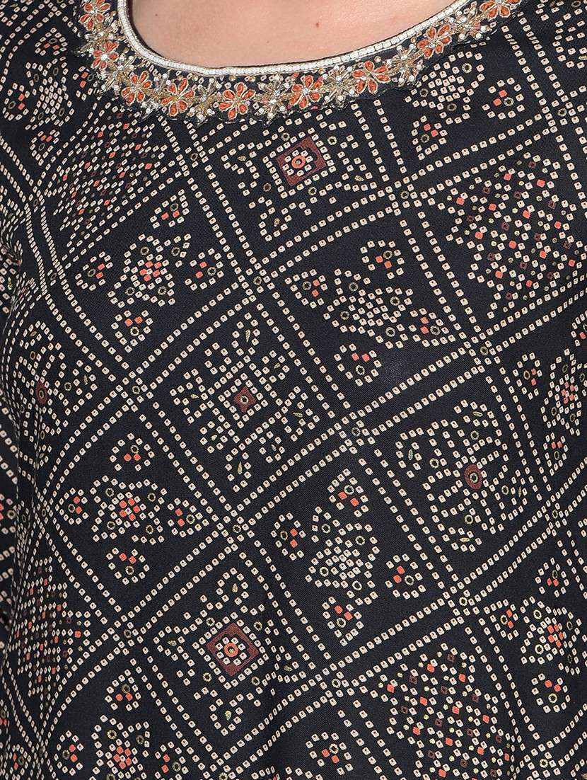 women bandhani three quarter sleeve kurta pant set - 21627272 -  Standard Image - 5