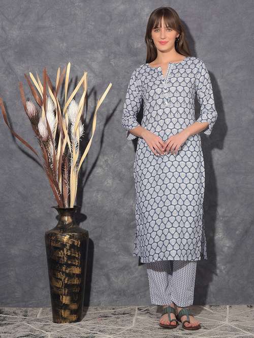 women printed three quarter sleeve kurta pant set - 21627275 -  Standard Image - 0
