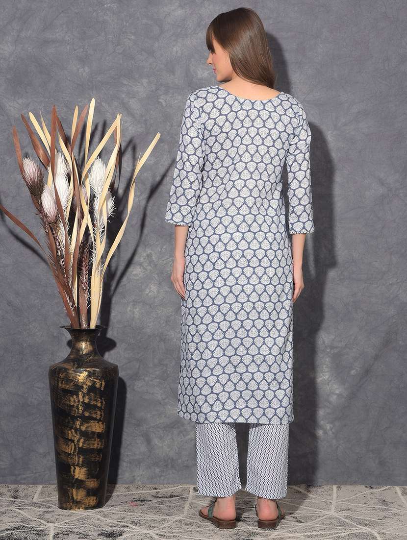 women printed three quarter sleeve kurta pant set - 21627275 -  Standard Image - 3