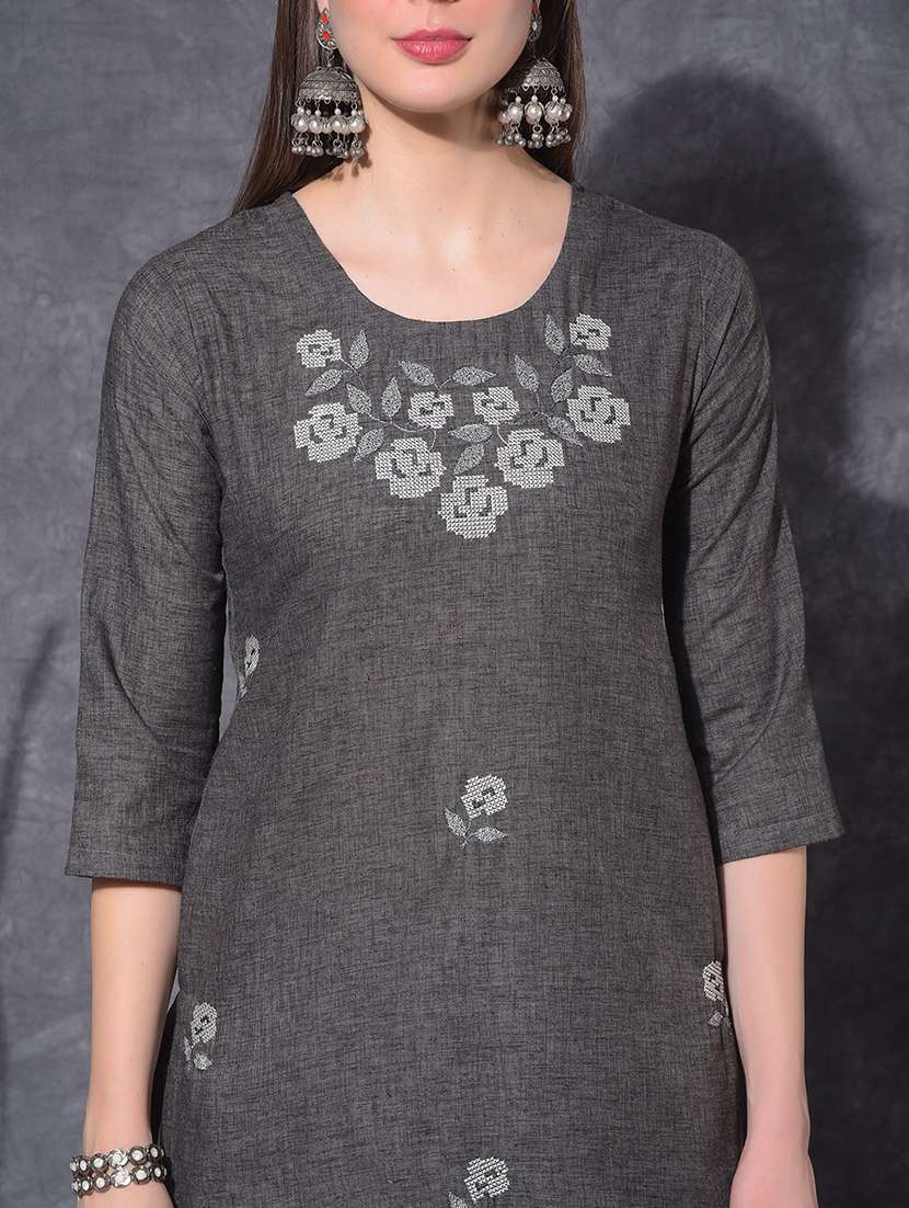 women embroidered three quarter sleeve straight kurta - 21627294 - Standard Image - 5