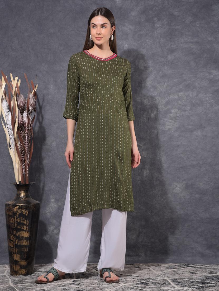women printed three quarter sleeve staight kurta - 21627308 - Zoom Image - 0