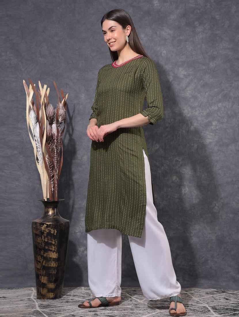 women printed three quarter sleeve staight kurta - 21627308 - Standard Image - 3