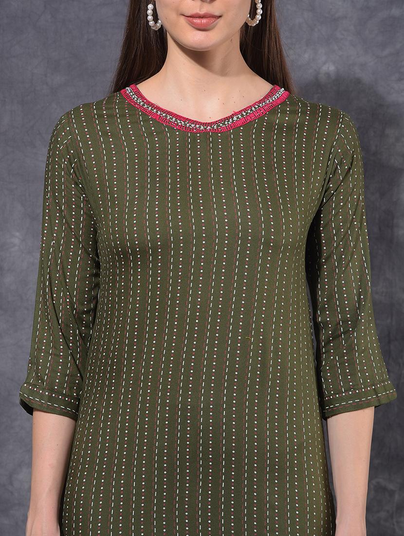 women printed three quarter sleeve staight kurta - 21627308 - Standard Image - 5