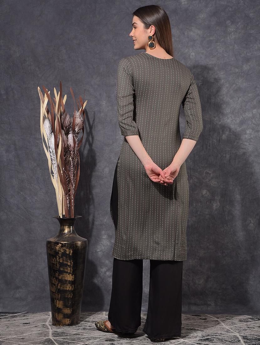 women printed three quarter sleeve staight kurta - 21627309 - Standard Image - 3