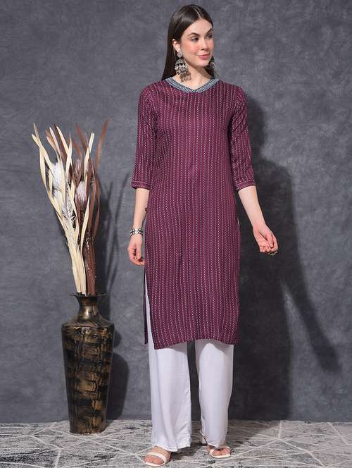 women printed three quarter sleeve straight kurta - 21627312 - Standard Image - 0