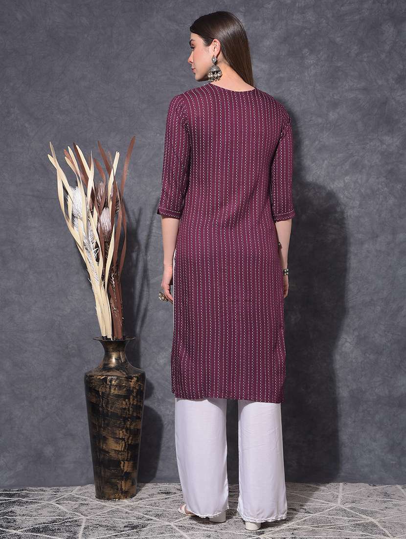 women printed three quarter sleeve straight kurta - 21627312 - Standard Image - 3