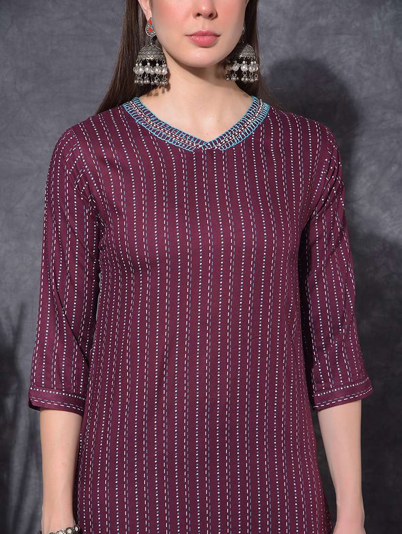 women printed three quarter sleeve straight kurta - 21627312 - Standard Image - 5