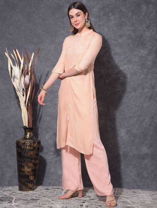 women printed three quarter sleeve front & side both kurta - 21627320 -  Standard Image - 0