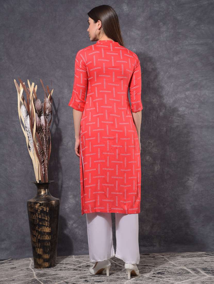 women printed three quarter sleeve straight kurta - 21627327 -  Standard Image - 3