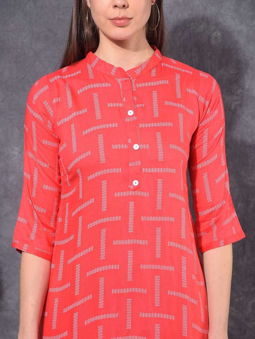 women printed three quarter sleeve straight kurta - 21627327 -  Standard Image - 5