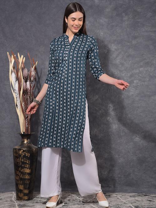 women printed three quarter sleeve straight kurta - 21627336 - Standard Image - 0