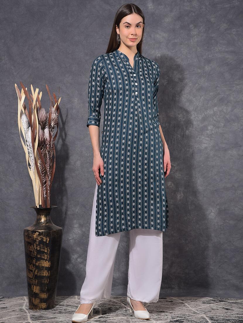 women printed three quarter sleeve straight kurta - 21627336 - Standard Image - 3