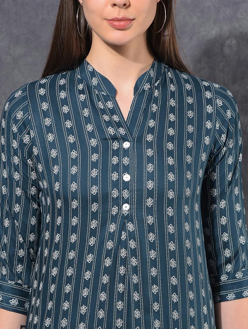 women printed three quarter sleeve straight kurta - 21627336 - Standard Image - 5