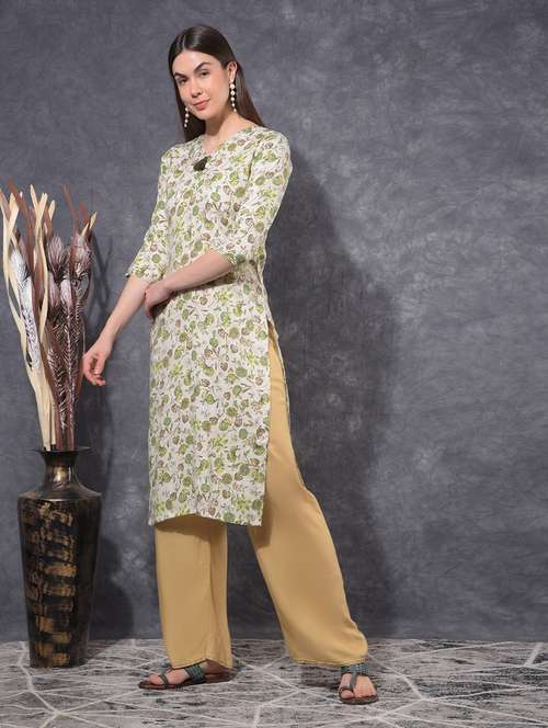 women floral three quarter sleeve straight kurta - 21627338 - Standard Image - 0
