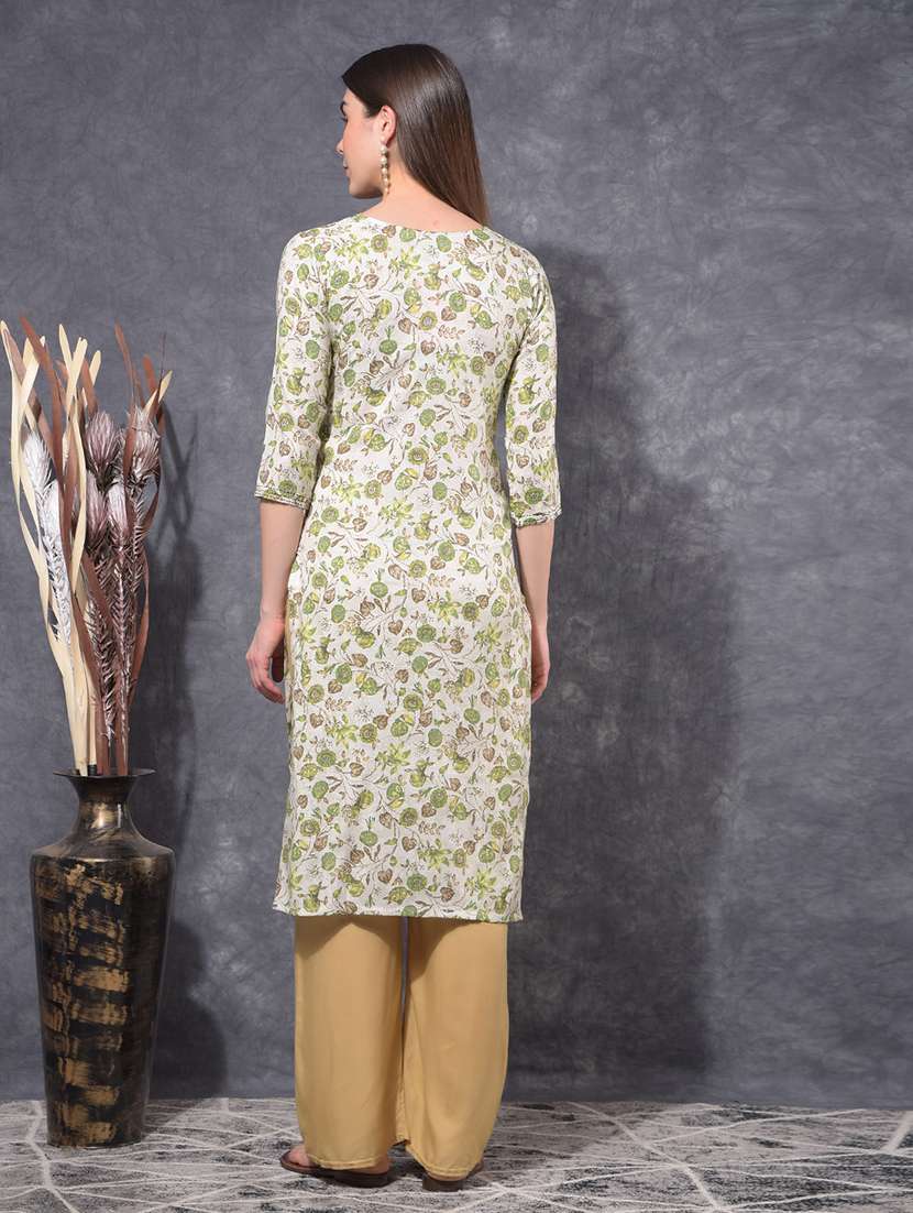 women floral three quarter sleeve straight kurta - 21627338 - Standard Image - 3