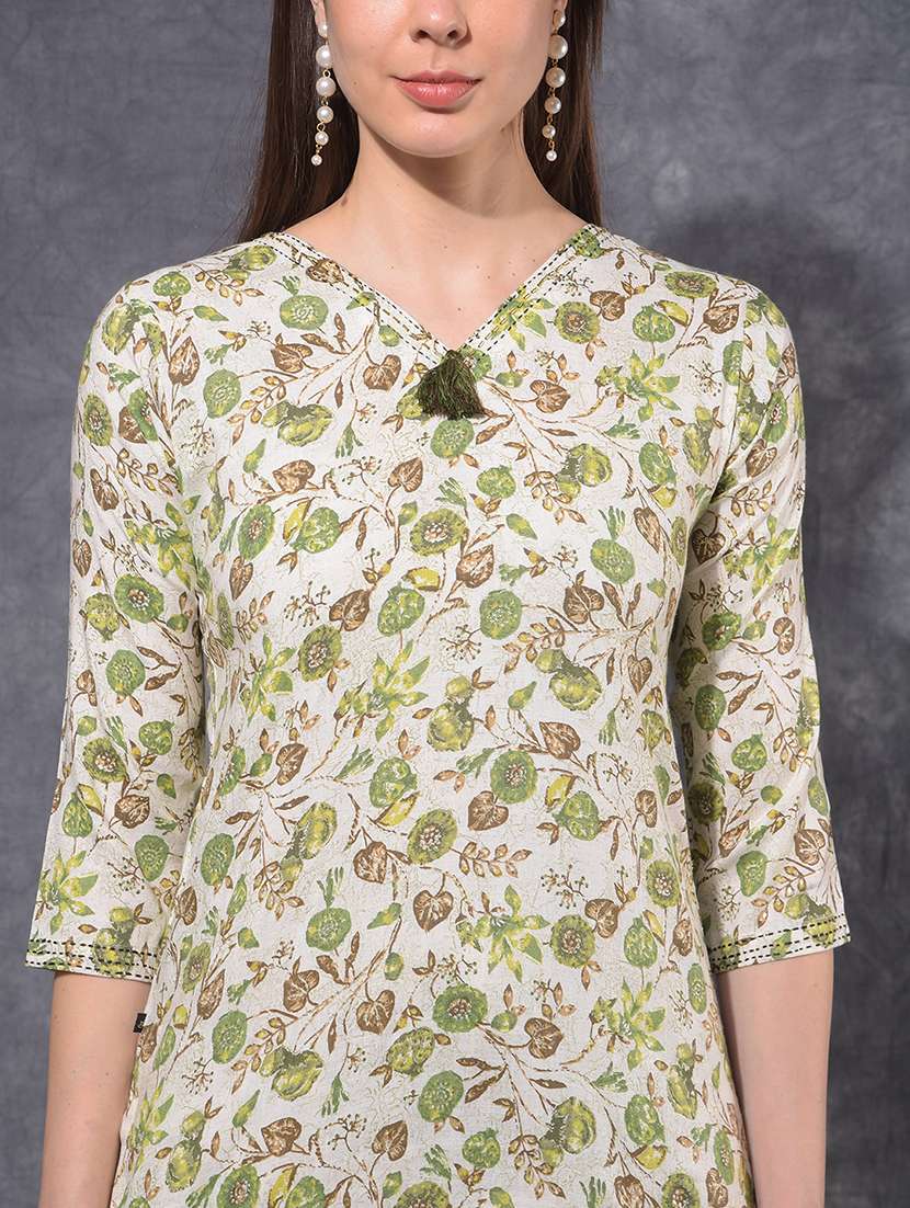 women floral three quarter sleeve straight kurta - 21627338 - Standard Image - 5