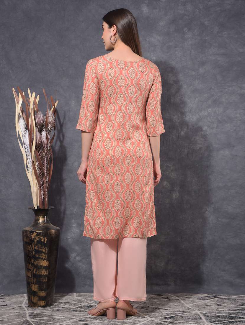 women printed three quarter sleeve straight kurta - 21627359 -  Standard Image - 3