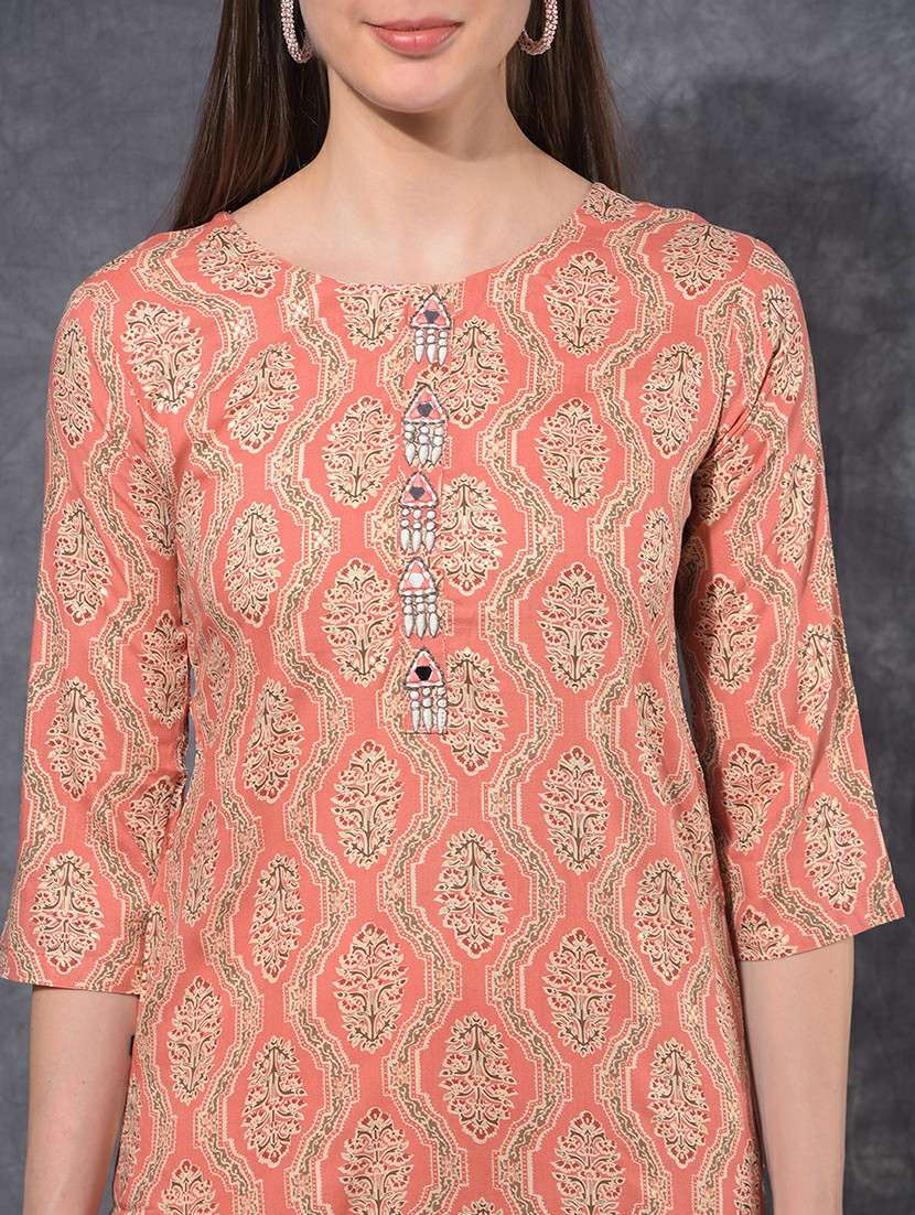 women printed three quarter sleeve straight kurta - 21627359 -  Standard Image - 5
