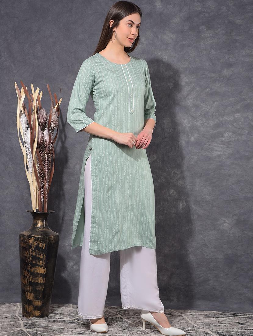 women printed three quarter sleeve straight kurta - 21627366 - Standard Image - 3