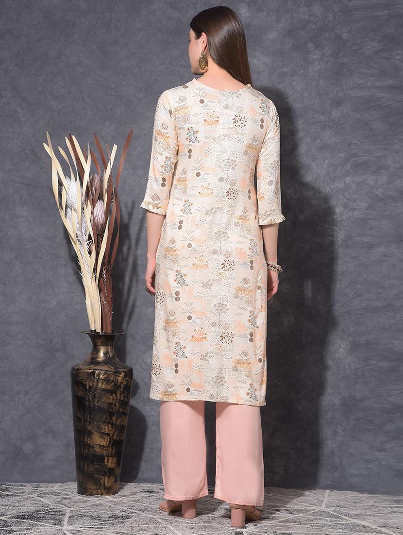 women printed three quarter sleeve straight kurta - 21627378 - Standard Image - 3