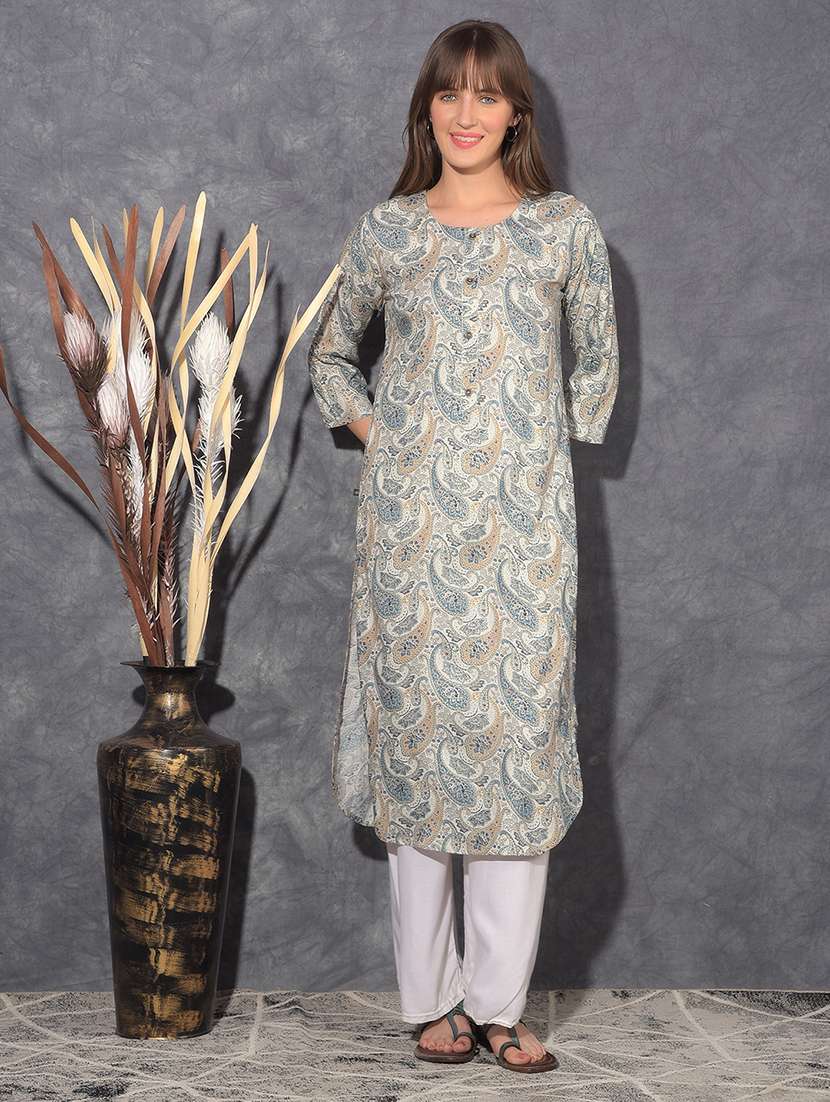 women paisley three quarter sleeve straight kurta