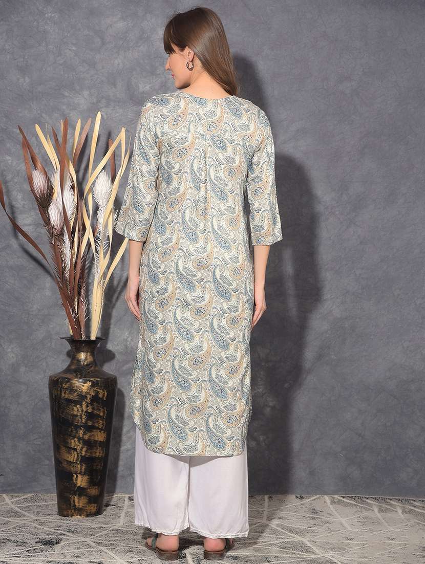 women paisley three quarter sleeve straight kurta - 21627433 -  Standard Image - 3