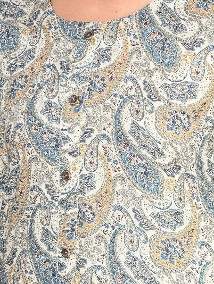 women paisley three quarter sleeve straight kurta - 21627433 -  Standard Image - 5
