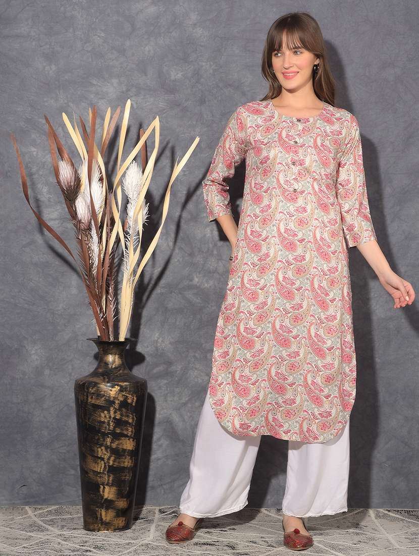 women paisley three quarter sleeve straight kurta