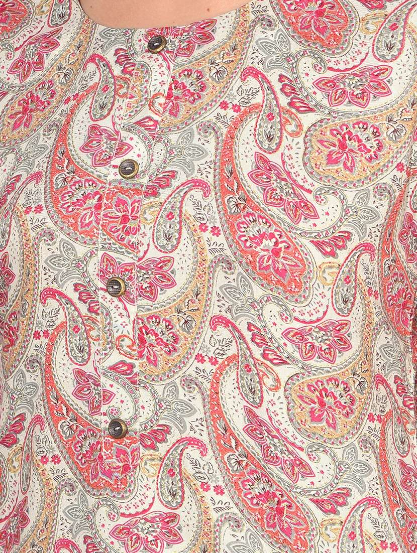 women paisley three quarter sleeve straight kurta - 21627435 -  Standard Image - 5