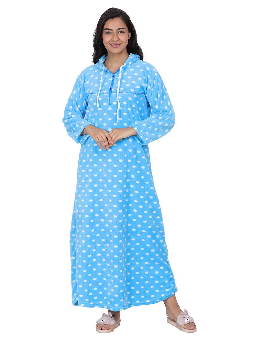 women polka doted hooded nighty