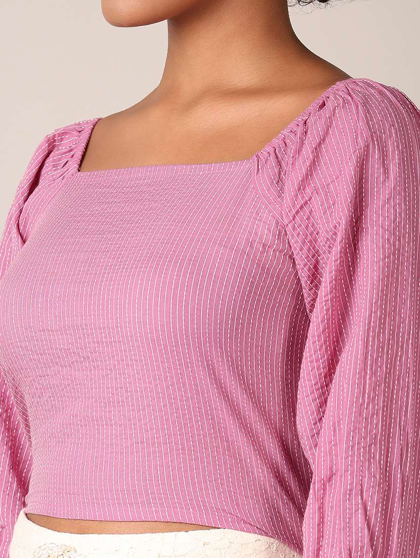 women lavender self design crop top - 21627466 -  Standard Image - 5