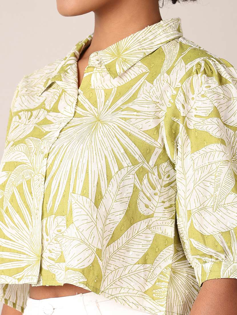 women lime floral short sleeve crop shirt - 21627469 -  Standard Image - 5