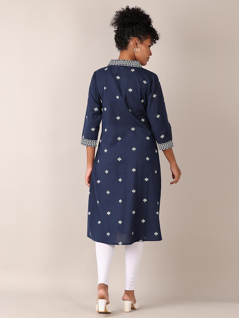 women blue printed v neck a-line kurta - 21627486 - Standard Image - 3
