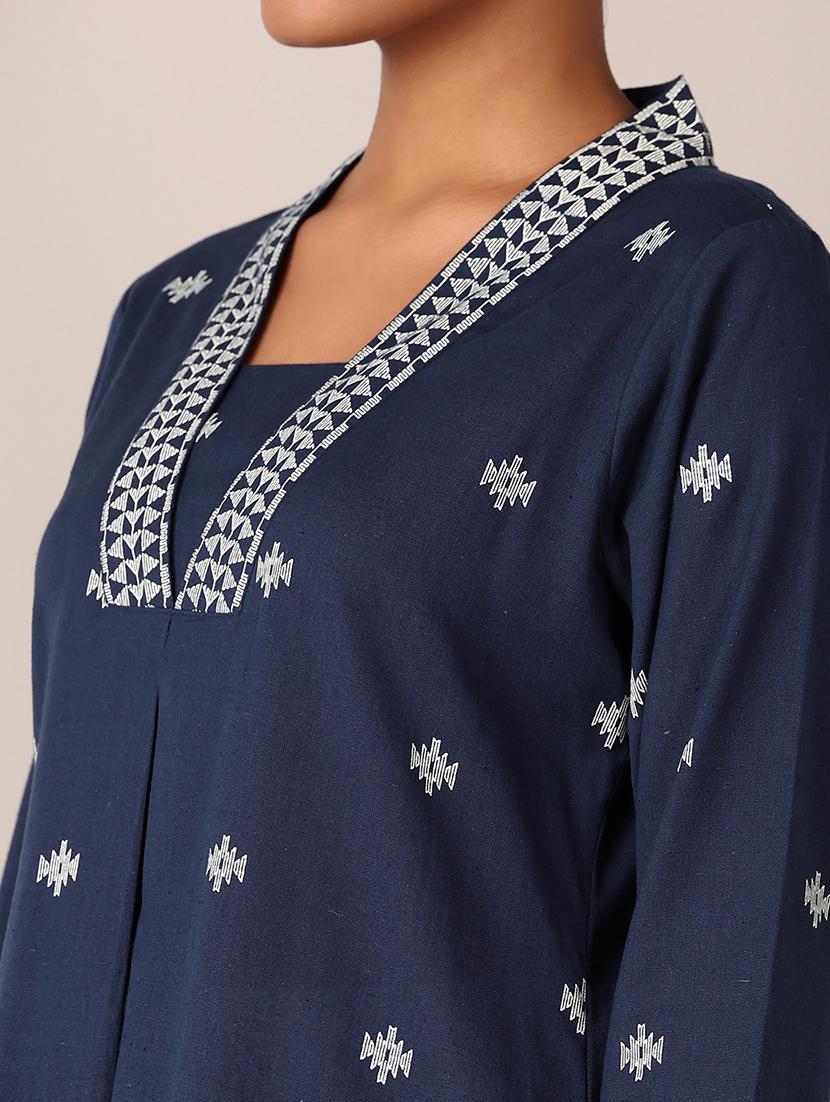 women blue printed v neck a-line kurta - 21627486 - Standard Image - 5