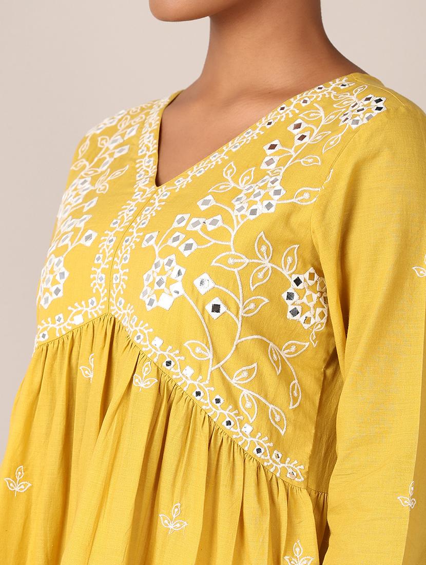 women yellow embroidered v neck flared kurta - 21627489 - Standard Image - 5