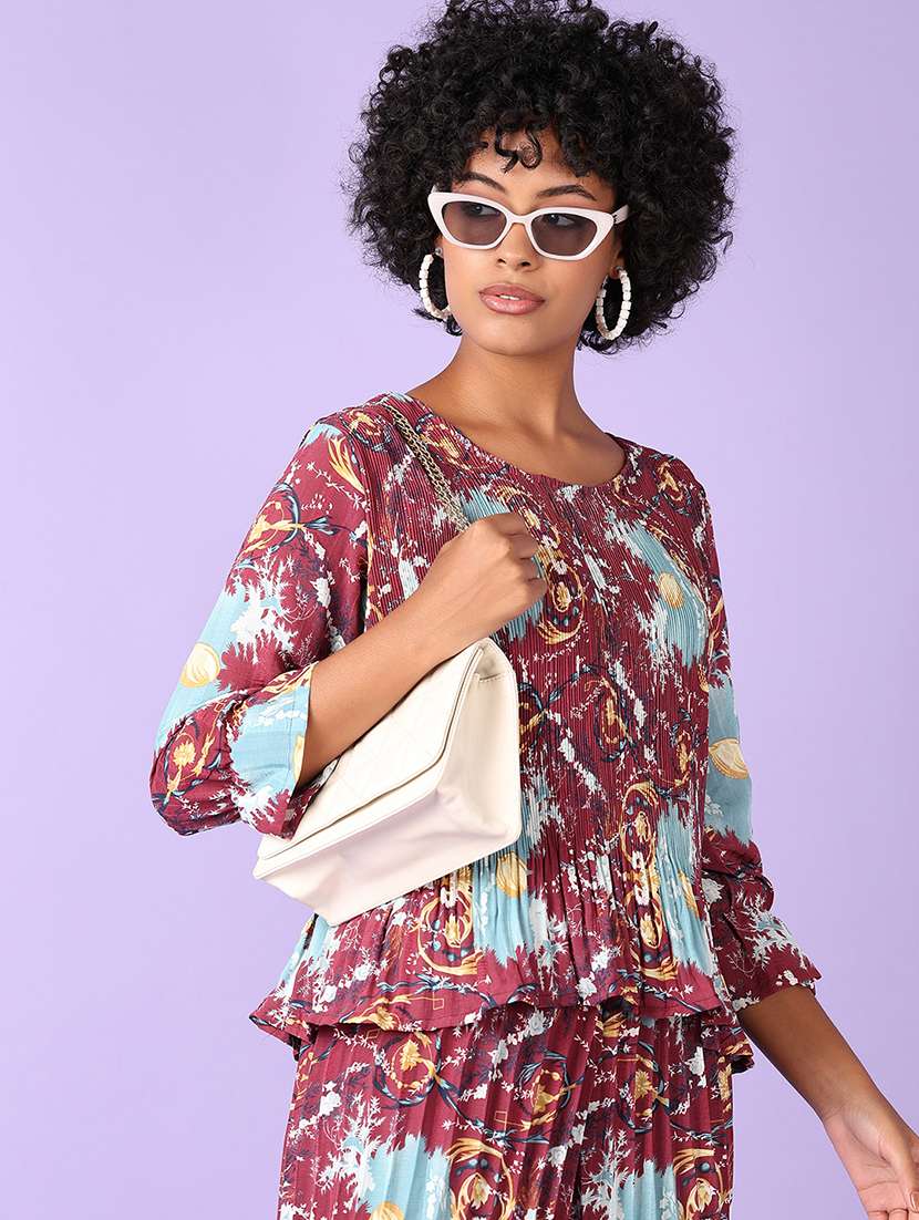 Women Maroon Top And Palazzo Co-ords Set - 21627500 -  Standard Image - 3