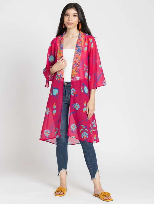 women pink printed long shrug - 21627545 -  Standard Image - 0