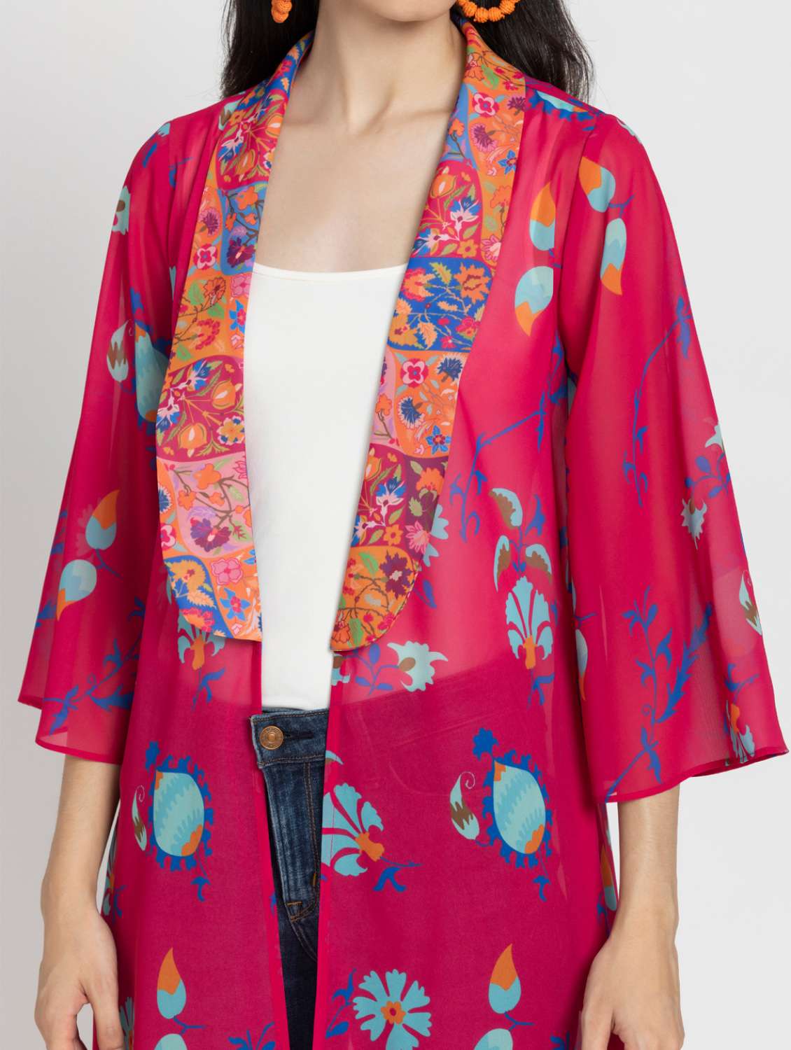 women pink printed long shrug - 21627545 - Standard Image - 5